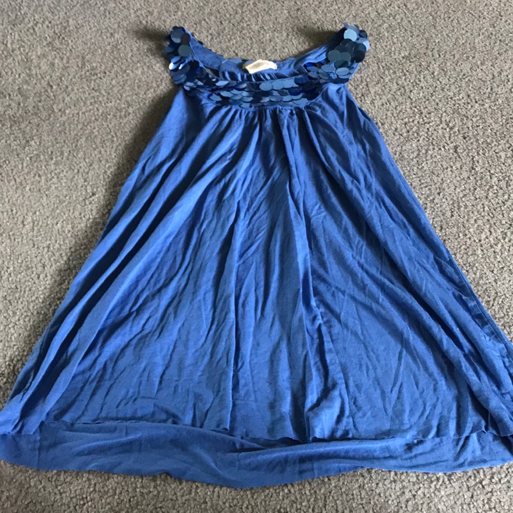 Blue sequin neckline tank
